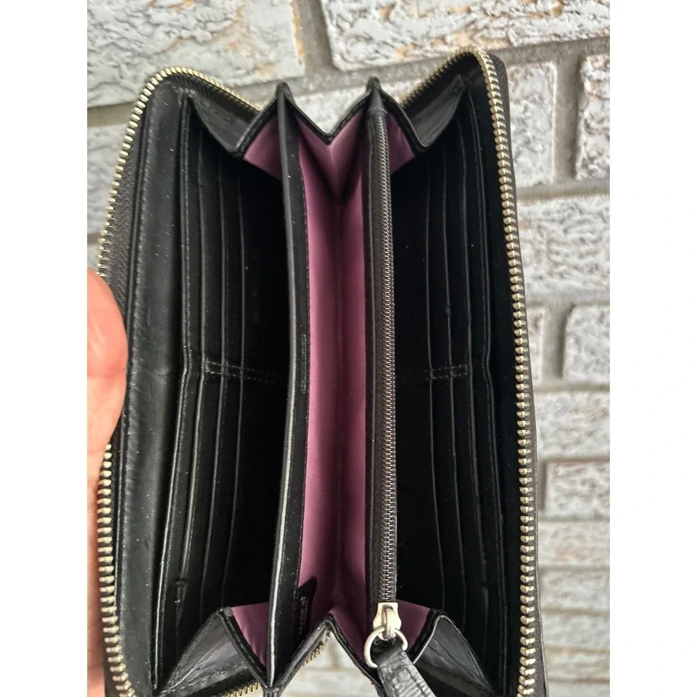 Coach Black Zip-Around Leather Wallet with Signature Medallion